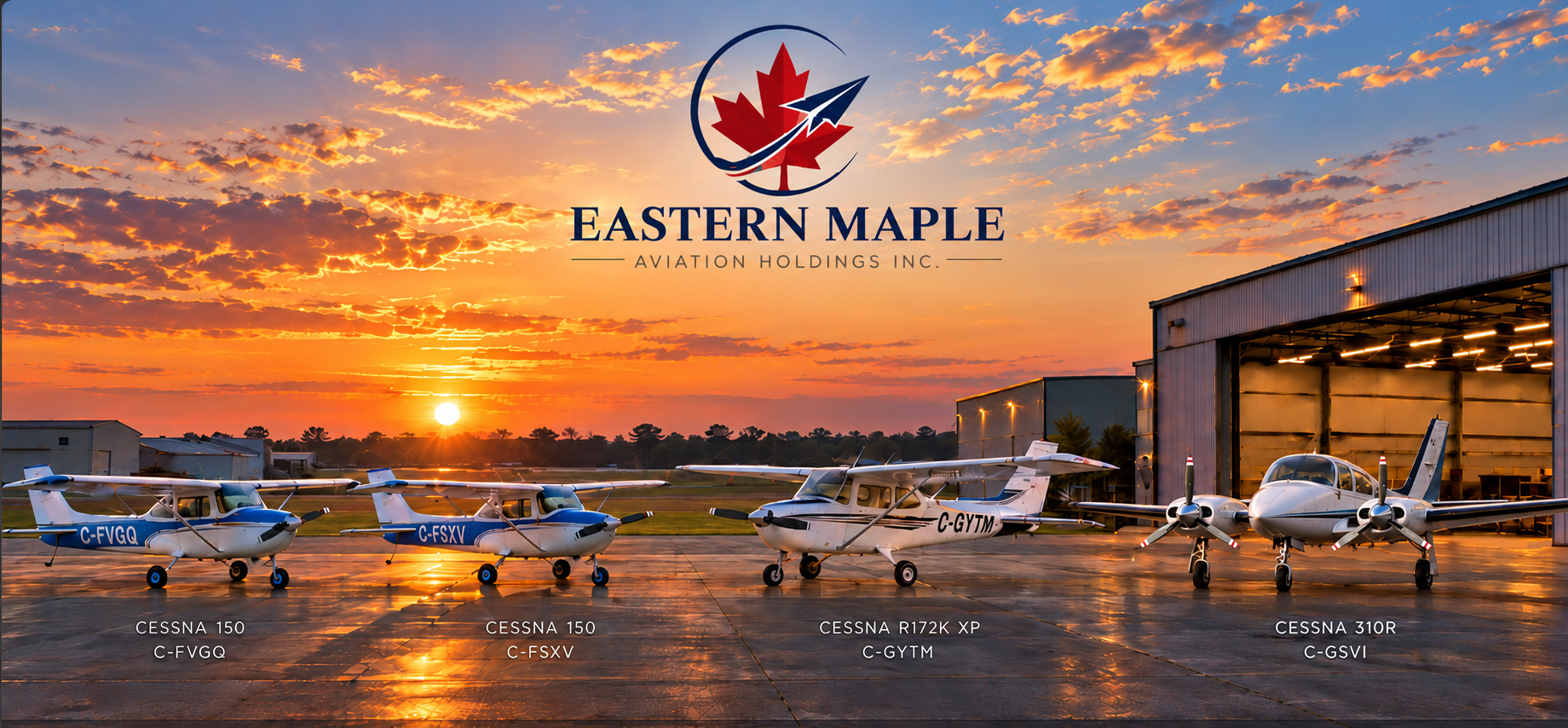 Eastern Maple Aviation fleet at sunset