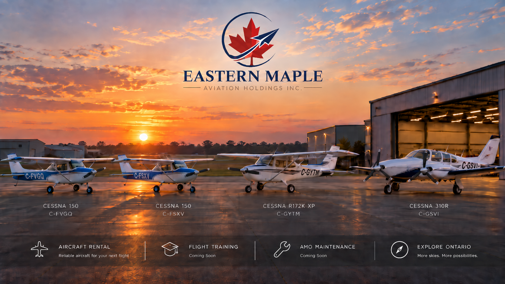 Eastern Maple Aviation fleet at sunset